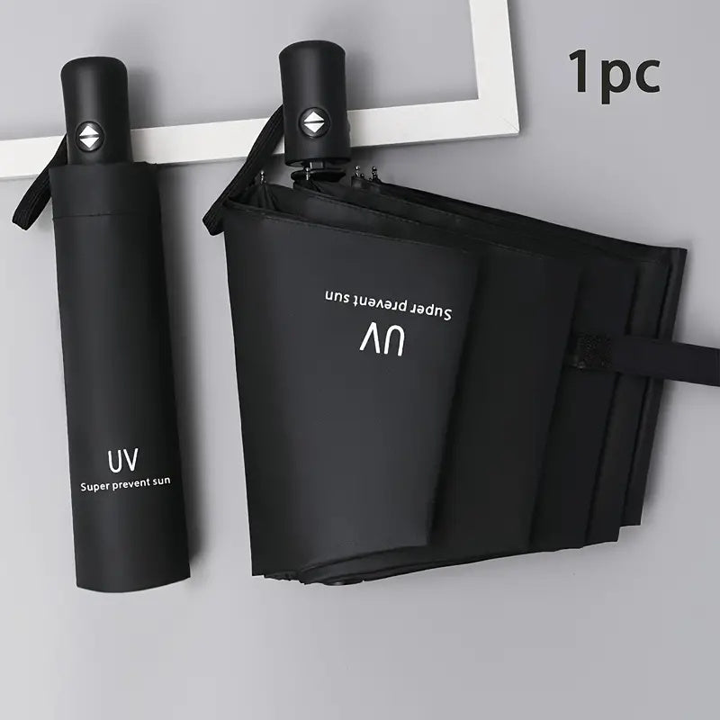 Men's Automatic Folding Umbrella Waterproof Windproof Sun Protection Solid Color
