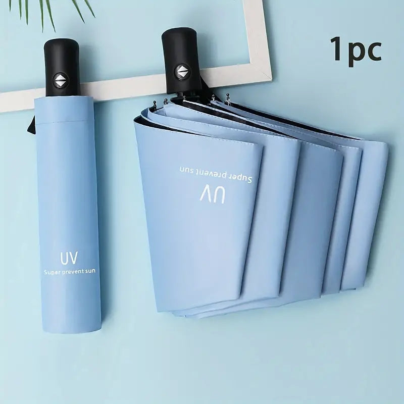 Men's Automatic Folding Umbrella Waterproof Windproof Sun Protection Solid Color