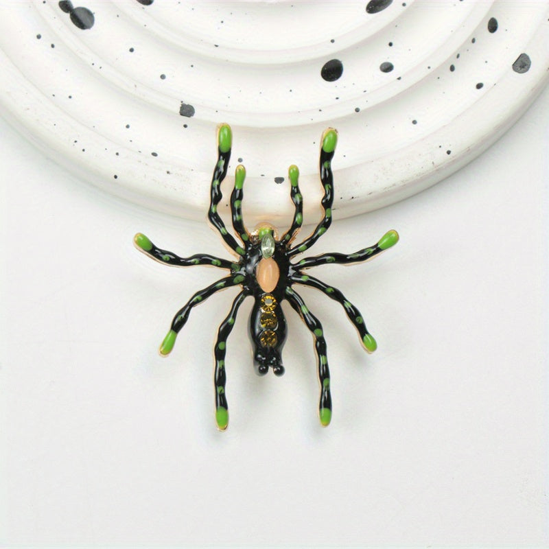 Vintage Silver Spider Brooch with Rhinestones Enamel Pin for Women and Men