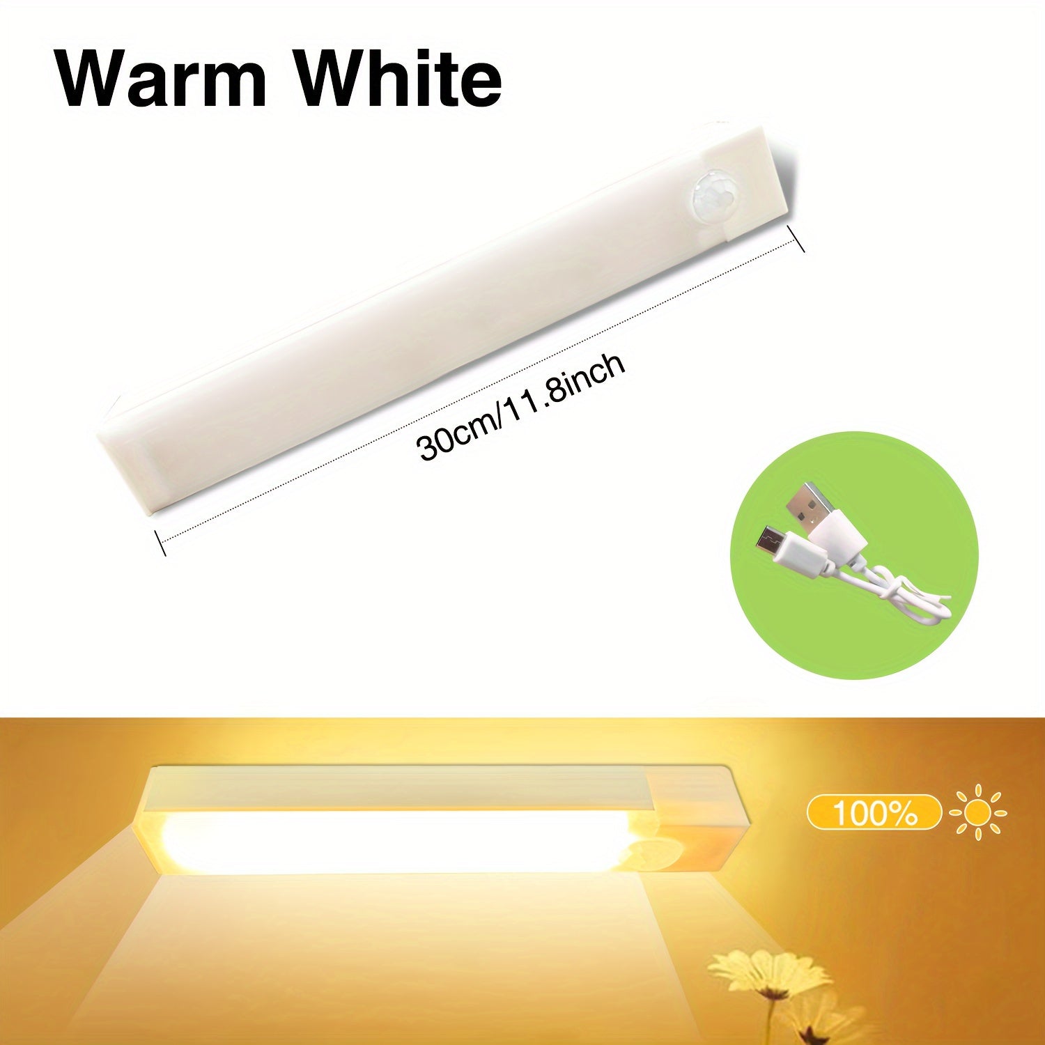 Rechargeable LED Motion Sensor Light Bar for Indoor Use White Plastic Energy Efficient