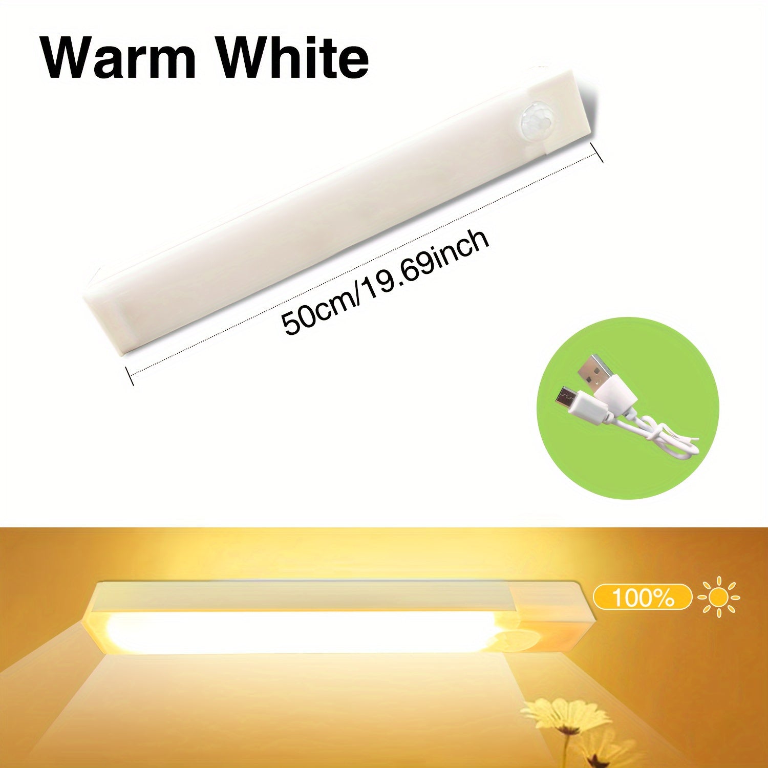 Rechargeable LED Motion Sensor Light Bar for Indoor Use White Plastic Energy Efficient