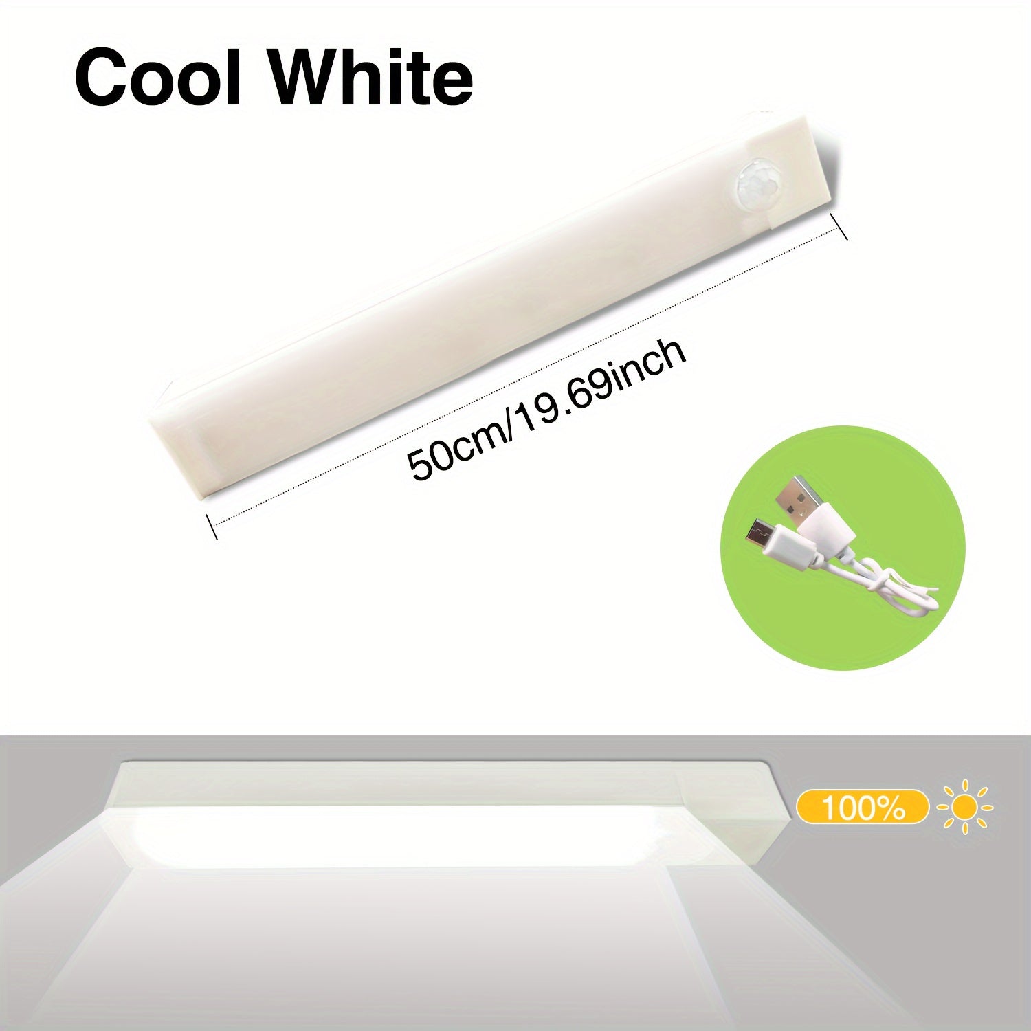 Rechargeable LED Motion Sensor Light Bar for Indoor Use White Plastic Energy Efficient