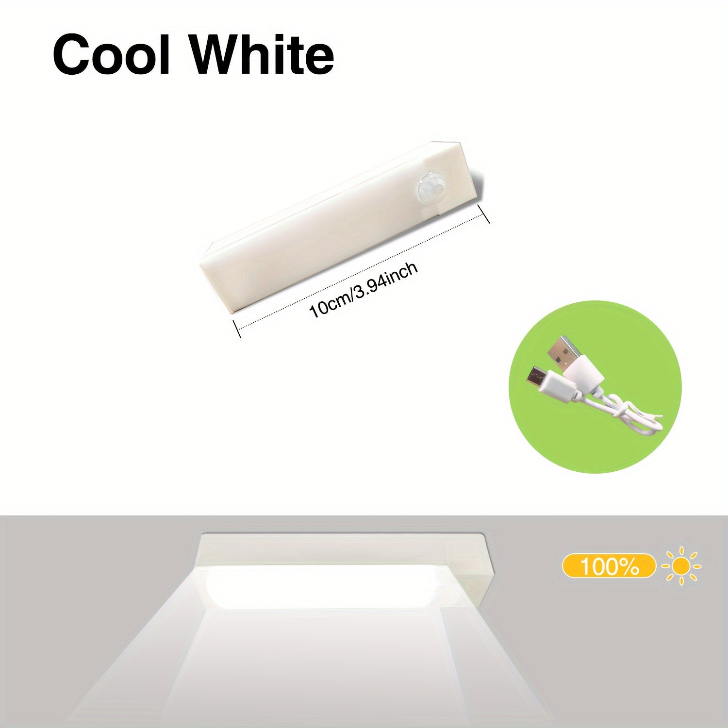Rechargeable LED Motion Sensor Light Bar for Indoor Use White Plastic Energy Efficient