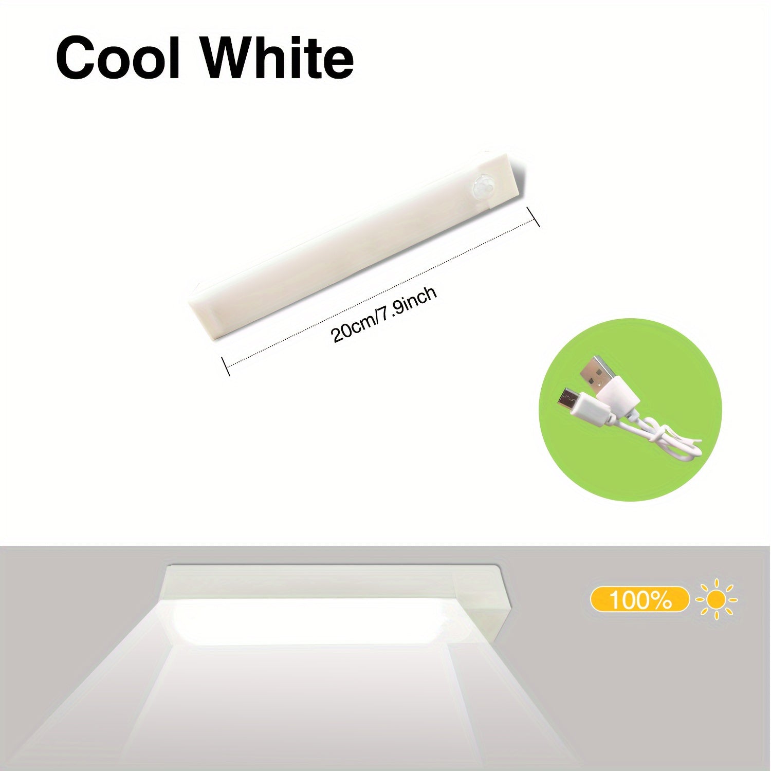 Rechargeable LED Motion Sensor Light Bar for Indoor Use White Plastic Energy Efficient
