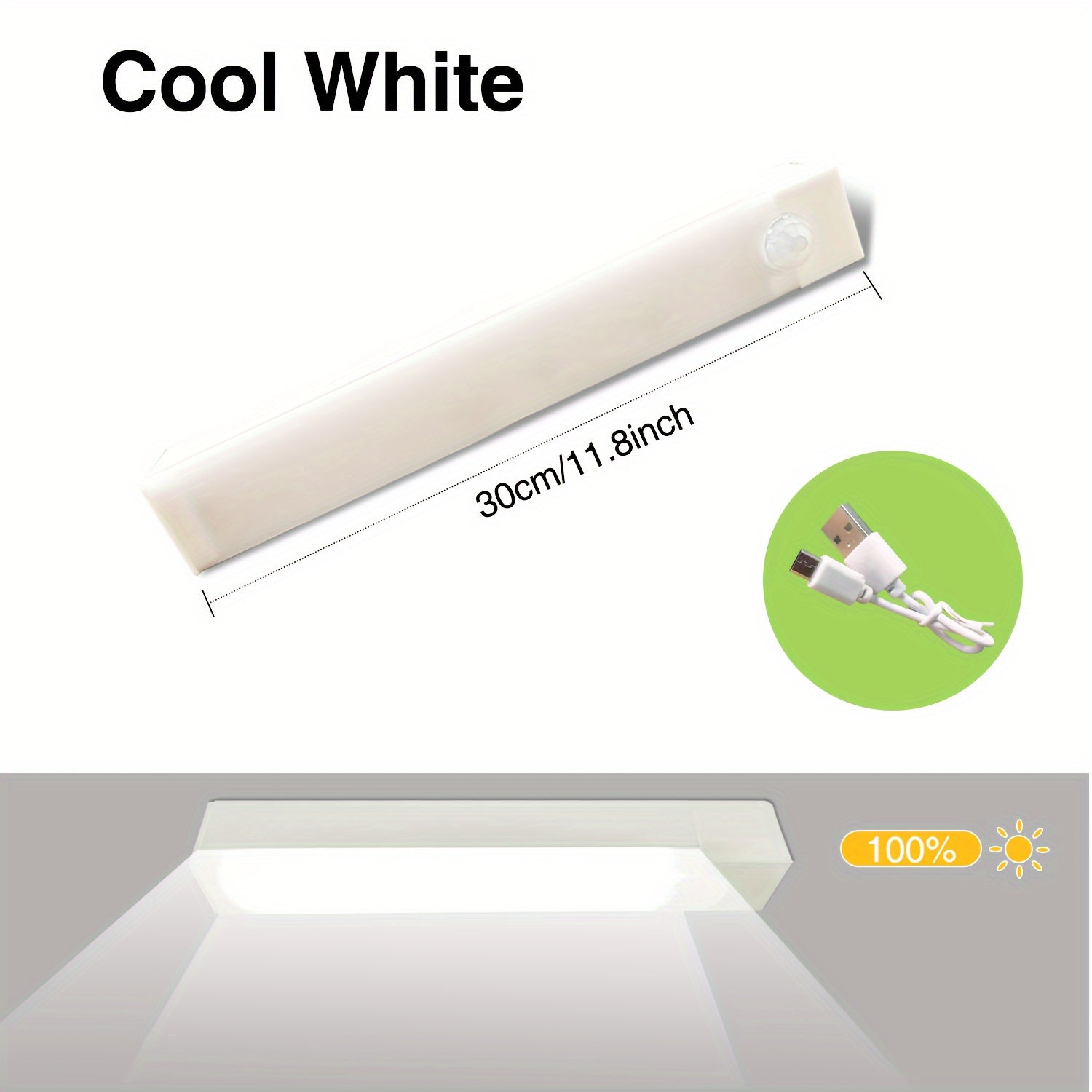 Rechargeable LED Motion Sensor Light Bar for Indoor Use White Plastic Energy Efficient