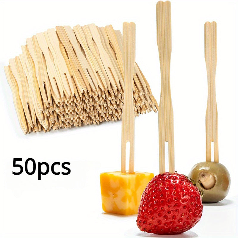 8.64cm Disposable Bamboo Forks for Appetizers Charcuterie Small Bites BBQ Table Settings