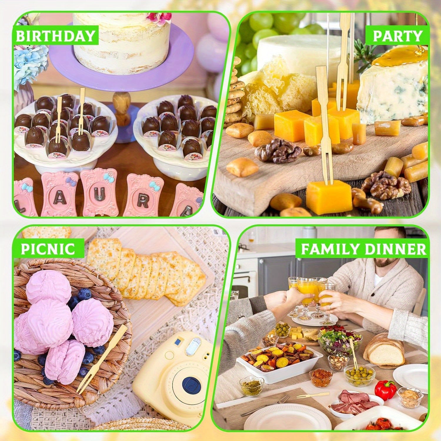 8.64cm Disposable Bamboo Forks for Appetizers Charcuterie Small Bites BBQ Table Settings