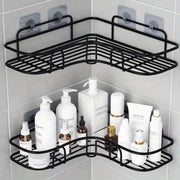 Black Stainless Steel Wall Shelf with 2 Tiers No-Drill Bathroom Kitchen Storage