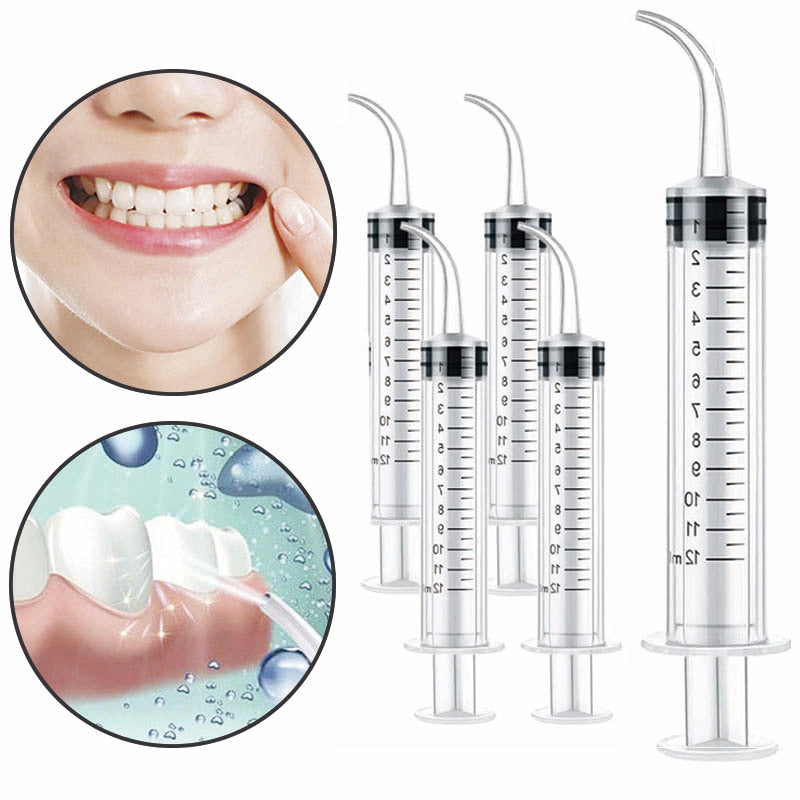 Tish tozalash uchun 12ml foydalaniladigan, bir martalik, shaffof, egilgan uchli tish sug'urtasi shpritslari