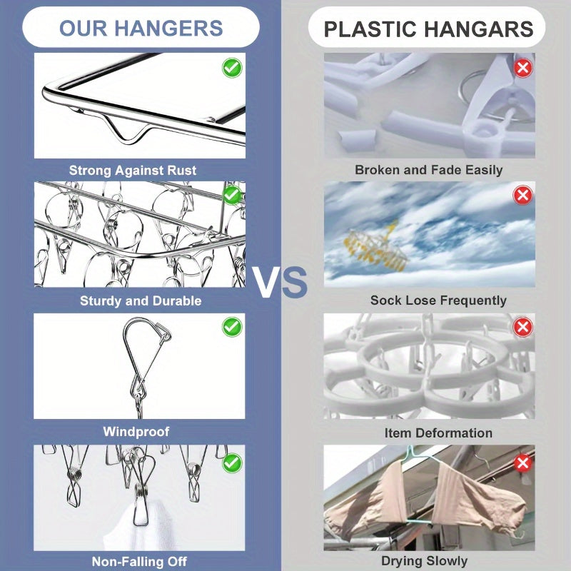 Secadora de ropa de acero inoxidable con 35 clips, gancho giratorio a prueba de viento para uso en interiores y exteriores