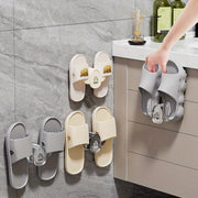 Wall-Mounted Slipper Rack Bathroom Shoe Organizer No Drilling Durable Plastic