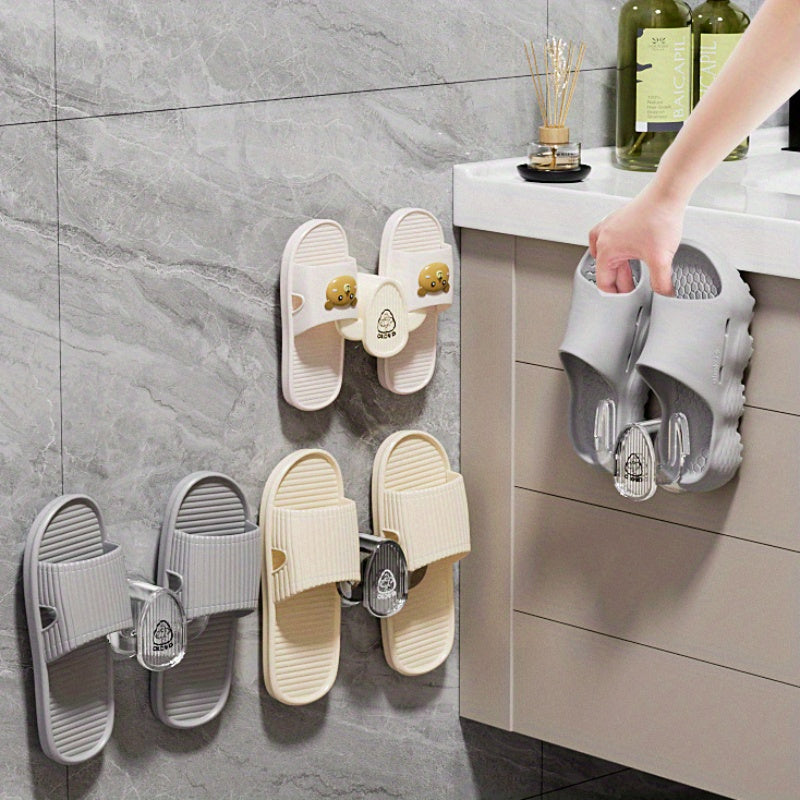 Wall-Mounted Slipper Rack Bathroom Shoe Organizer No Drilling Durable Plastic