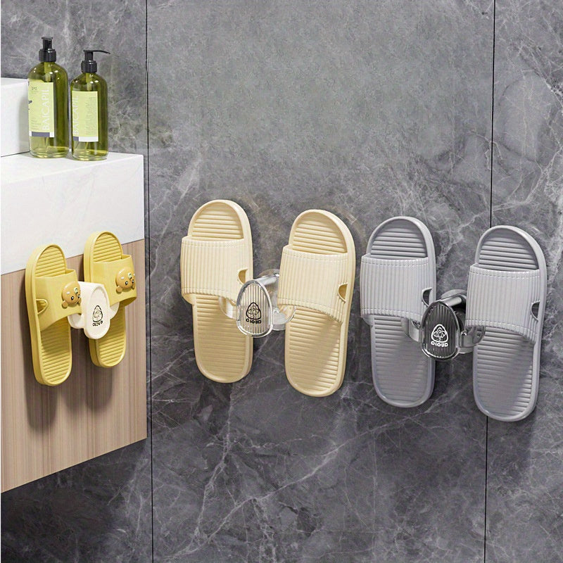 Wall-Mounted Slipper Rack Bathroom Shoe Organizer No Drilling Durable Plastic