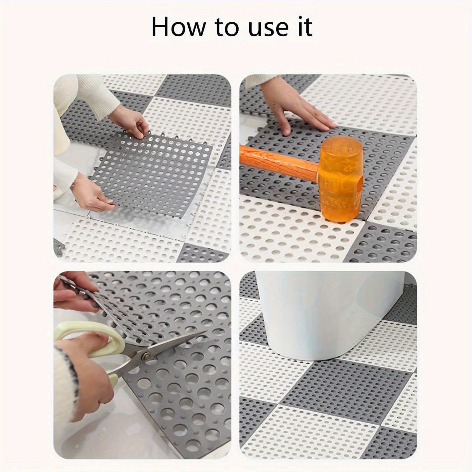 Набор из 4 нескользящих ковриков для душа с дренажными отверстиями, прочный полиэстер