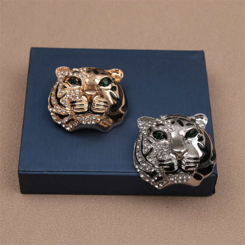 Elegant Rhinestone Tiger Head Brooch Pin Animal-Shaped Jewelry for Parties and Daily Wear