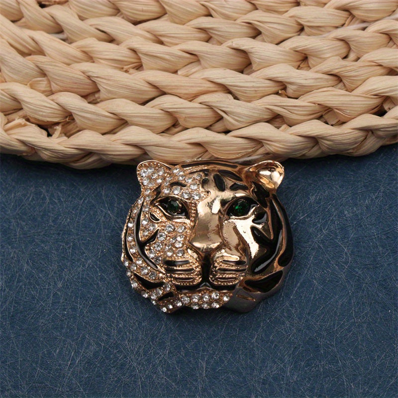 Elegant Rhinestone Tiger Head Brooch Pin Animal-Shaped Jewelry for Parties and Daily Wear