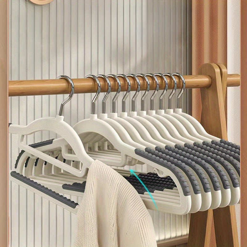 Pack of 5 Non-Slip Plastic Clothes Hangers with Dual-Hanging Design for Dry and Wet Clothing