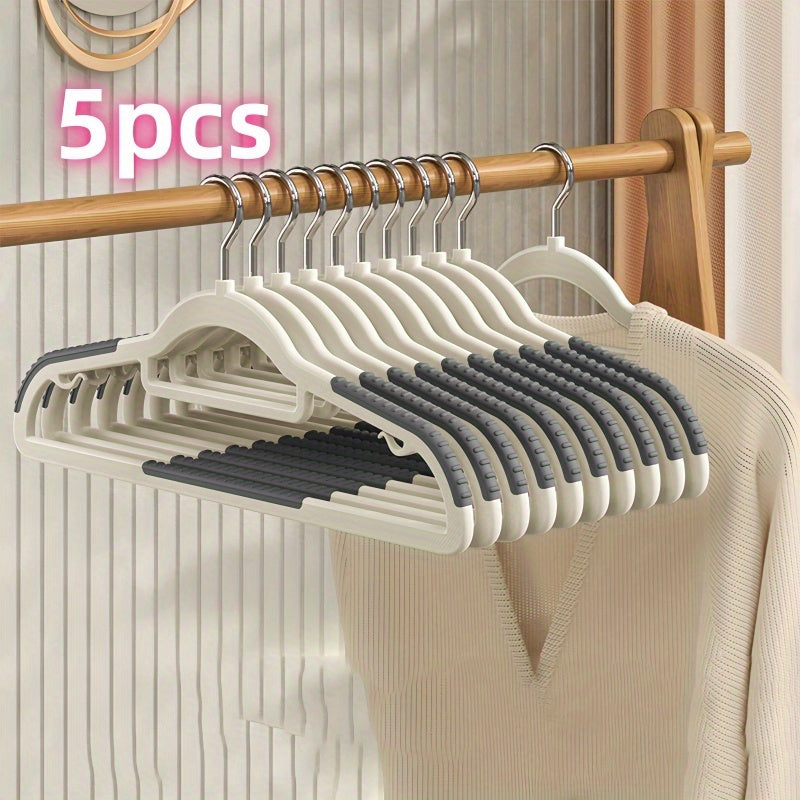 Pack of 5 Non-Slip Plastic Clothes Hangers with Dual-Hanging Design for Dry and Wet Clothing
