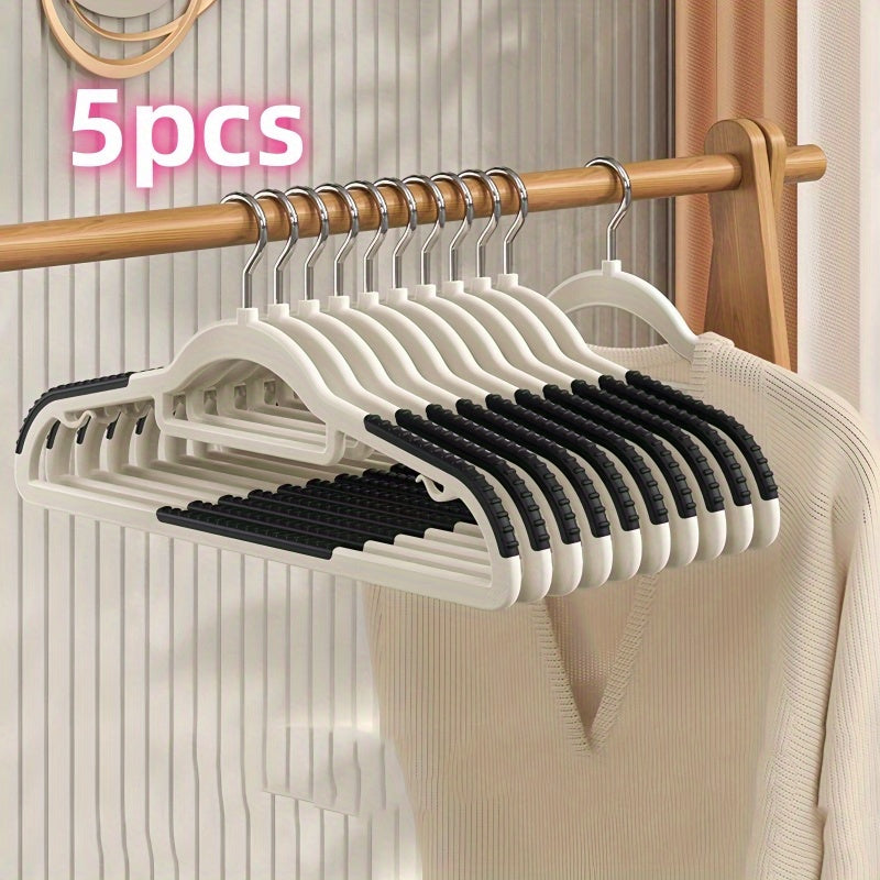Pack of 5 Non-Slip Plastic Clothes Hangers with Dual-Hanging Design for Dry and Wet Clothing