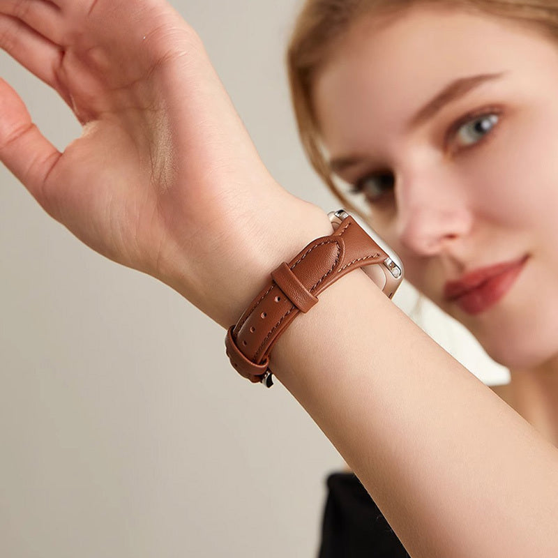 Faux Leather Smartwatch Band for Apple Watch Series 1-9 SE Ultra 38mm-49mm Adjustable