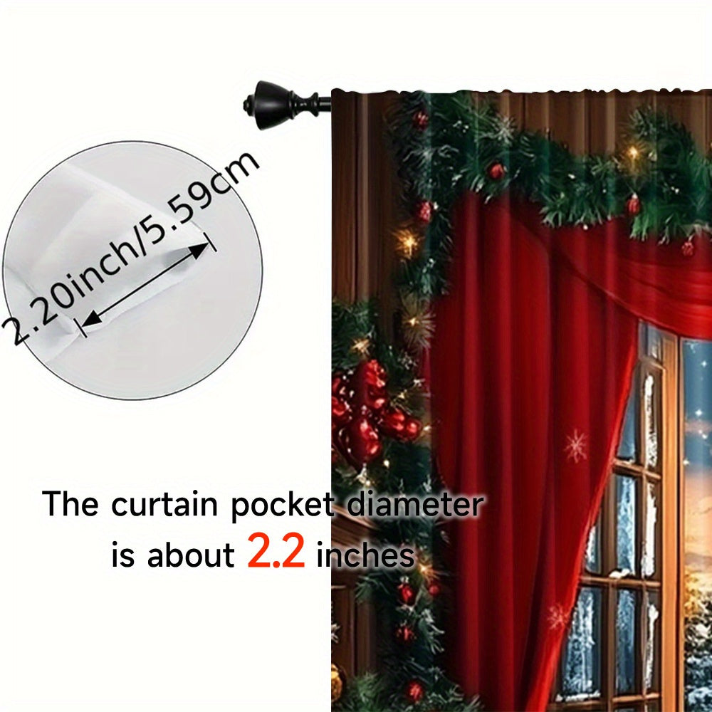 Set of 2 Christmas Curtains Santa Snowman Rustic Wooden Background Holiday Decor Polyester Easy Rod Pocket