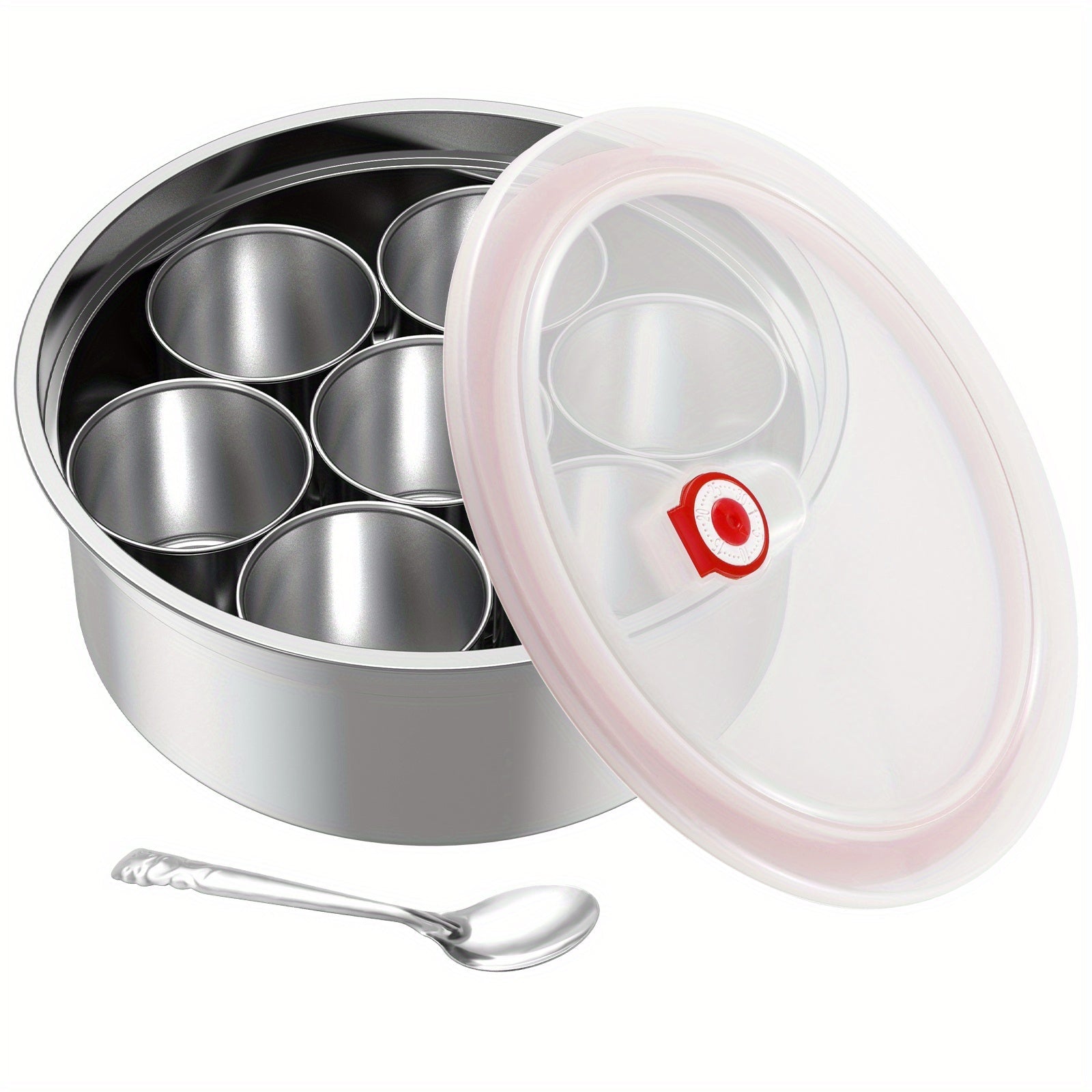 Durable Metal 7-in-1 Spice Rack Container with Transparent Lid and Spoon