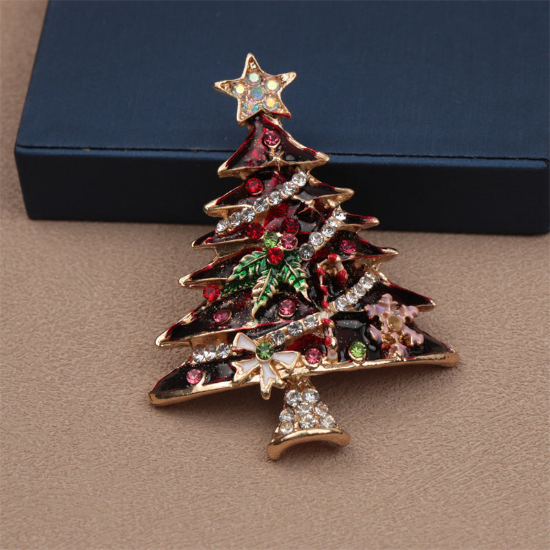 Women's Christmas Tree Brooch Rhinestones Lapel Pin for Dresses Coats Sweaters