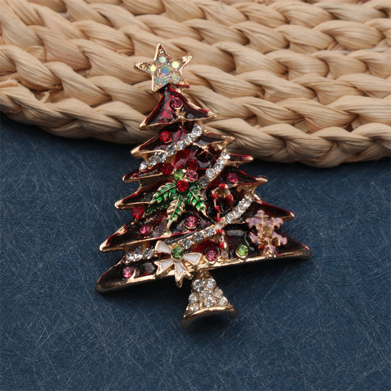 Women's Christmas Tree Brooch Rhinestones Lapel Pin for Dresses Coats Sweaters