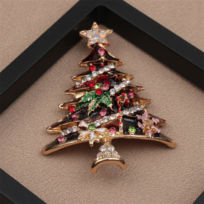 Women's Christmas Tree Brooch Rhinestones Lapel Pin for Dresses Coats Sweaters