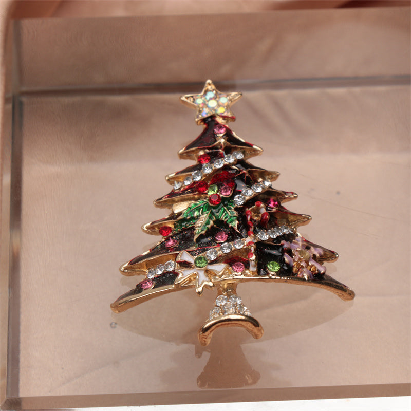 Women's Christmas Tree Brooch Rhinestones Lapel Pin for Dresses Coats Sweaters