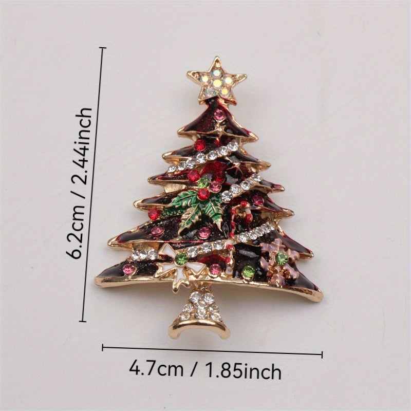 Women's Christmas Tree Brooch Rhinestones Lapel Pin for Dresses Coats Sweaters
