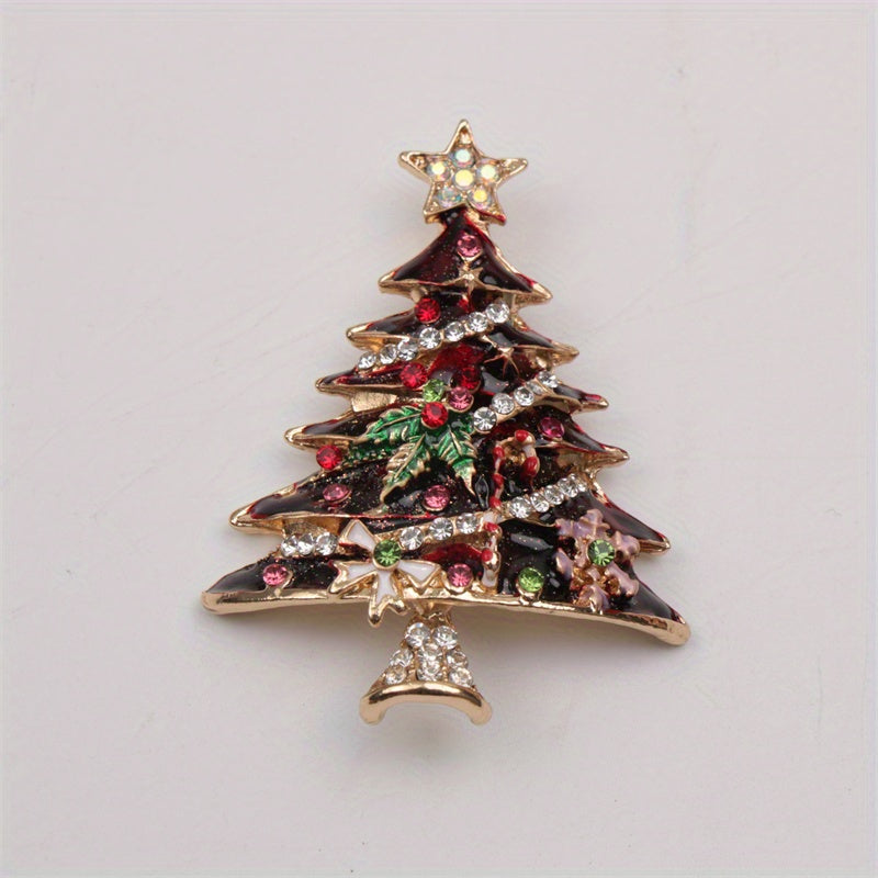 Women's Christmas Tree Brooch Rhinestones Lapel Pin for Dresses Coats Sweaters