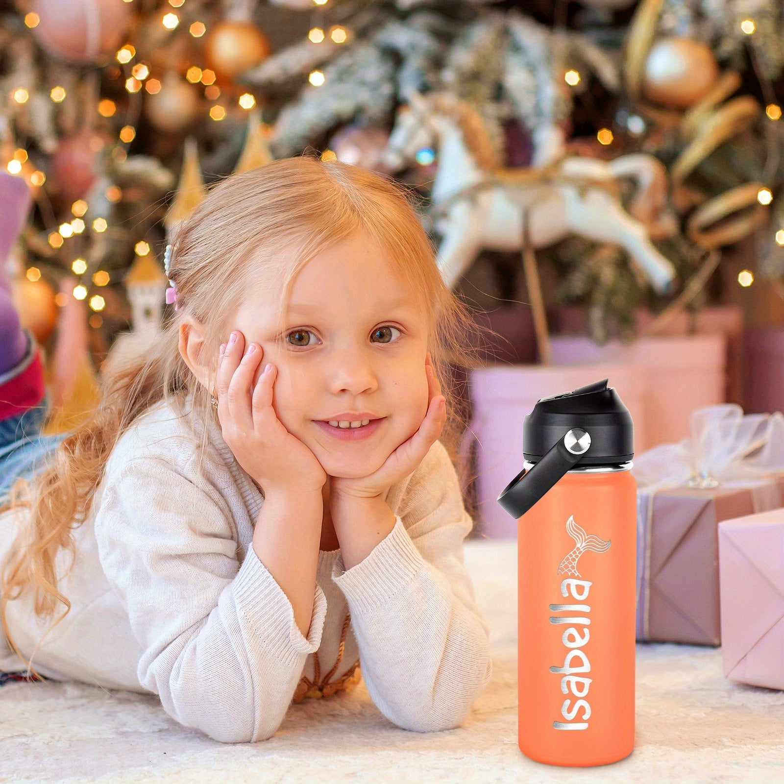 Personalized Kids Water Bottle 18oz Stainless Steel Insulated Flask with Straw