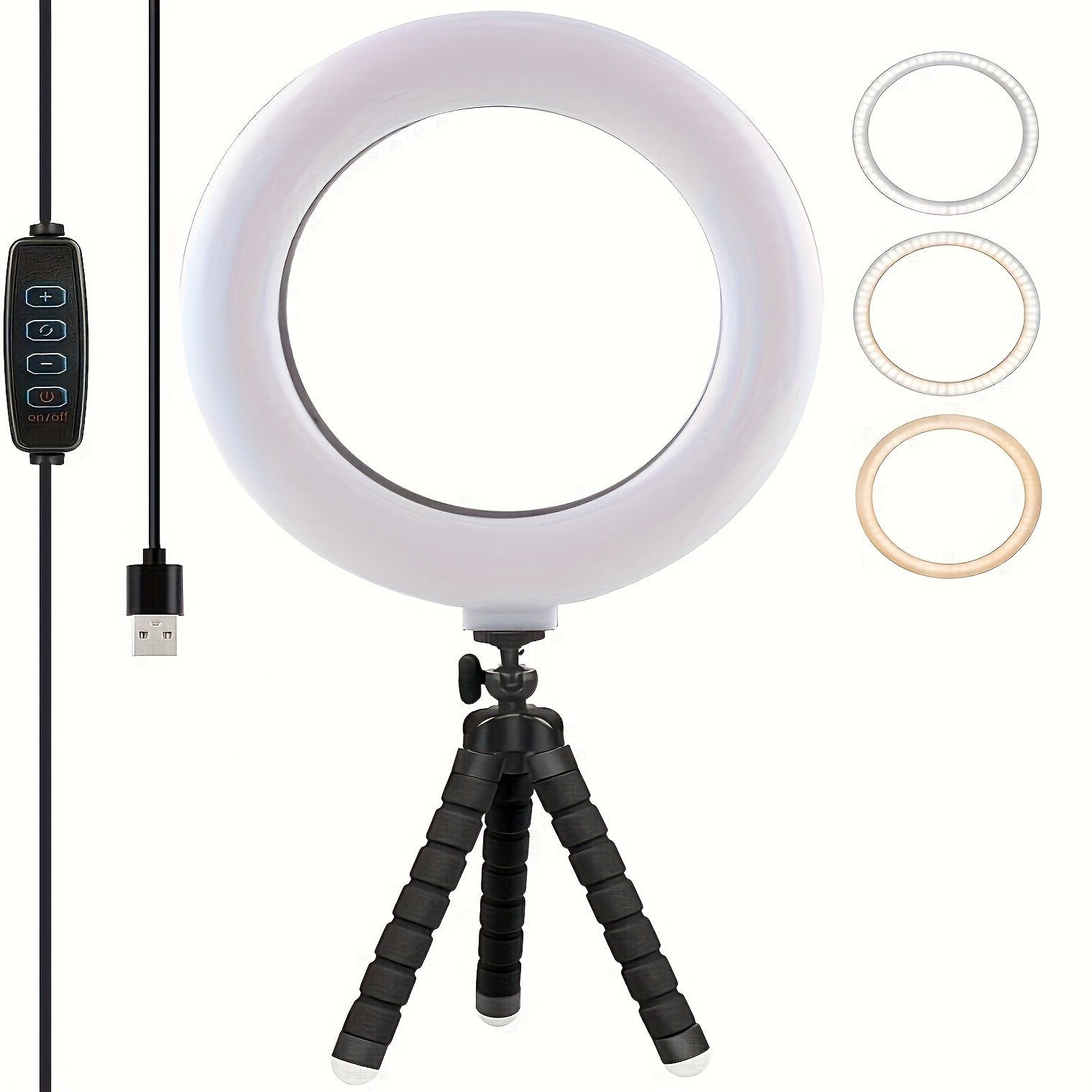 Adjustable LED Ring Light with USB Power and Flexible Bracket for Smartphones and Cameras