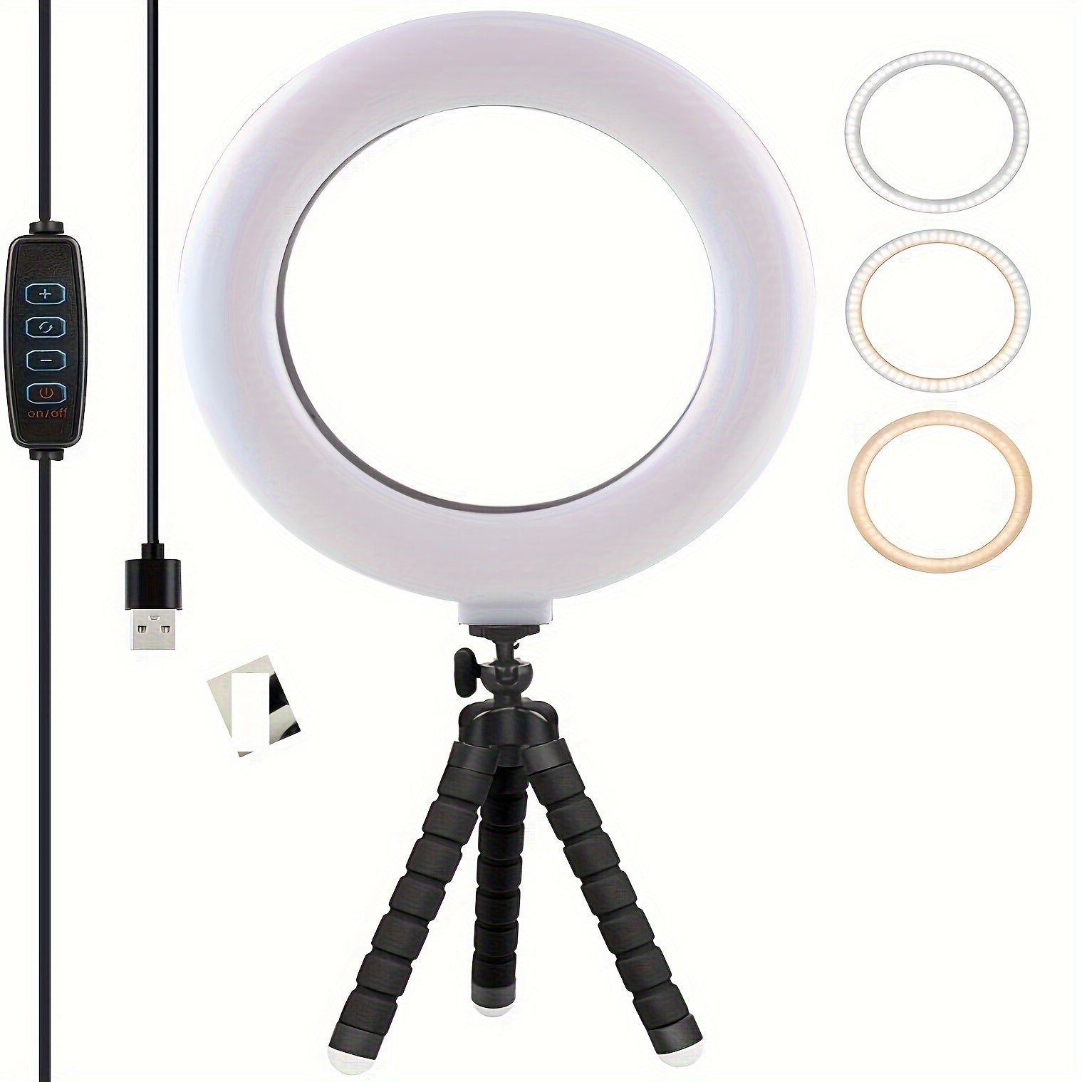 Adjustable LED Ring Light with USB Power and Flexible Bracket for Smartphones and Cameras