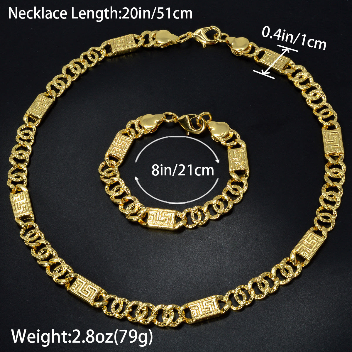 Hip Hop Jewelry Necklace and Bracelet Set Link Chain Fashion Gift for Men Women
