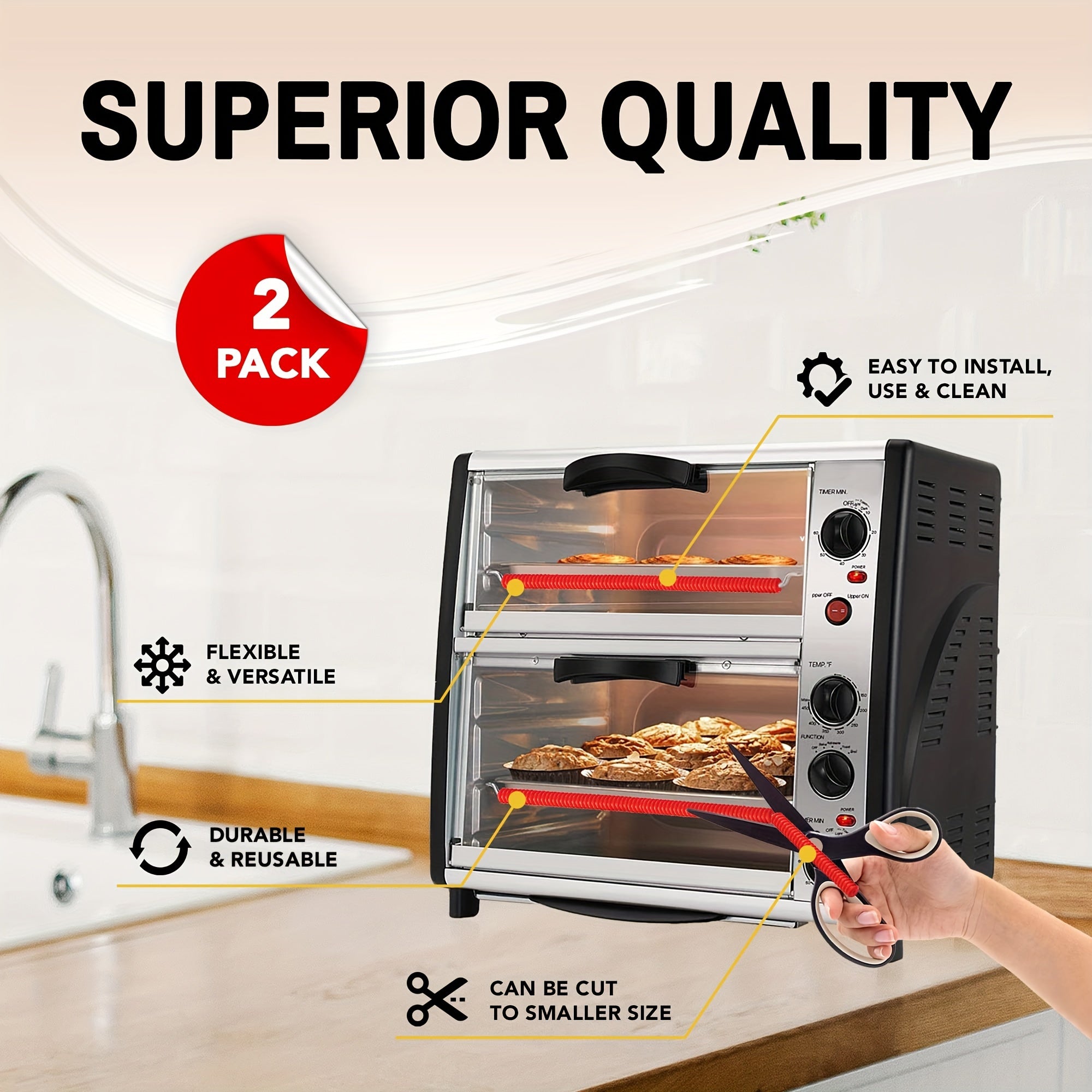 2 шт. силиконовых защитных накладок на край духовки, термостойкие, огнеупорные, безопасные для пищи, кухонные инструменты, 35,56 см