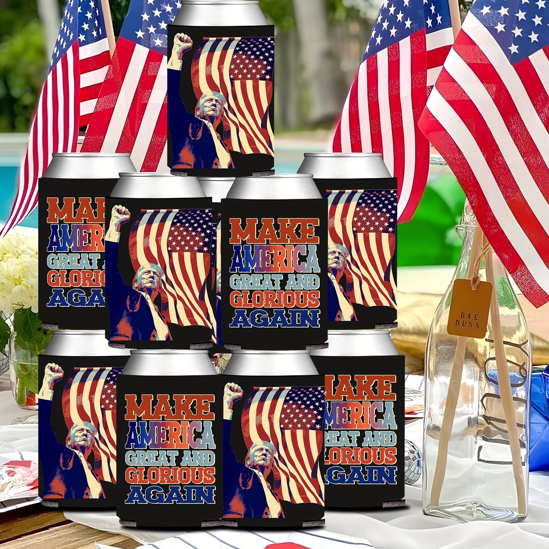 Patriot Can Sleeve Set for Cold Drinks, Beer and Soda, Party Favors
