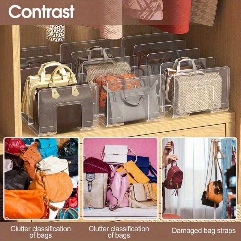 Akril organizer sumkalar va sumkalar uchun, 4 bo'limli shkaf bo'linmasi bilan tutqichlar