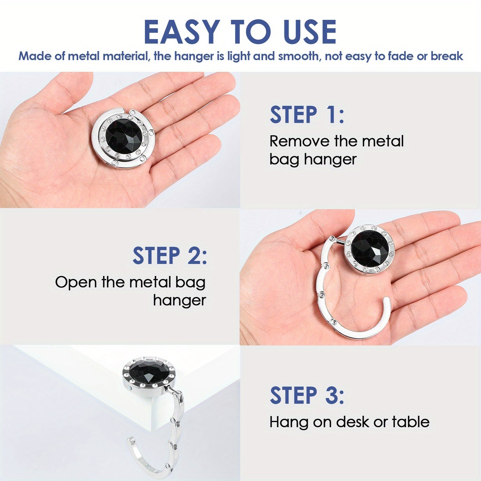 4 yoki 8 ta egiluvchan stol tutqichi to'plami, sirg'alar va sumkalar uchun portativ osuvchi, sirpanmaydigan orqa qismi, zamonaviy kristall aksessuarlar bilan