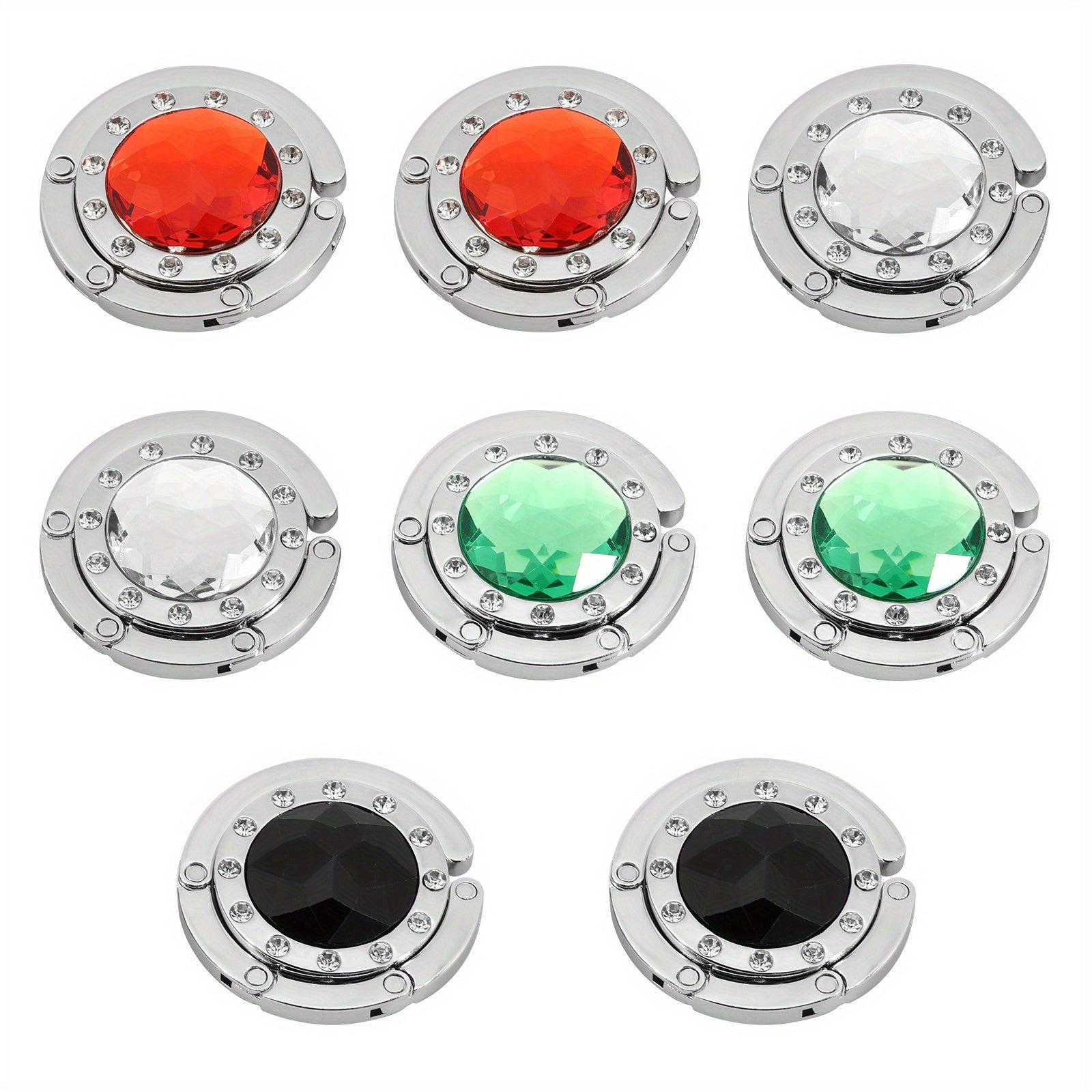 4 yoki 8 ta egiluvchan stol tutqichi to'plami, sirg'alar va sumkalar uchun portativ osuvchi, sirpanmaydigan orqa qismi, zamonaviy kristall aksessuarlar bilan