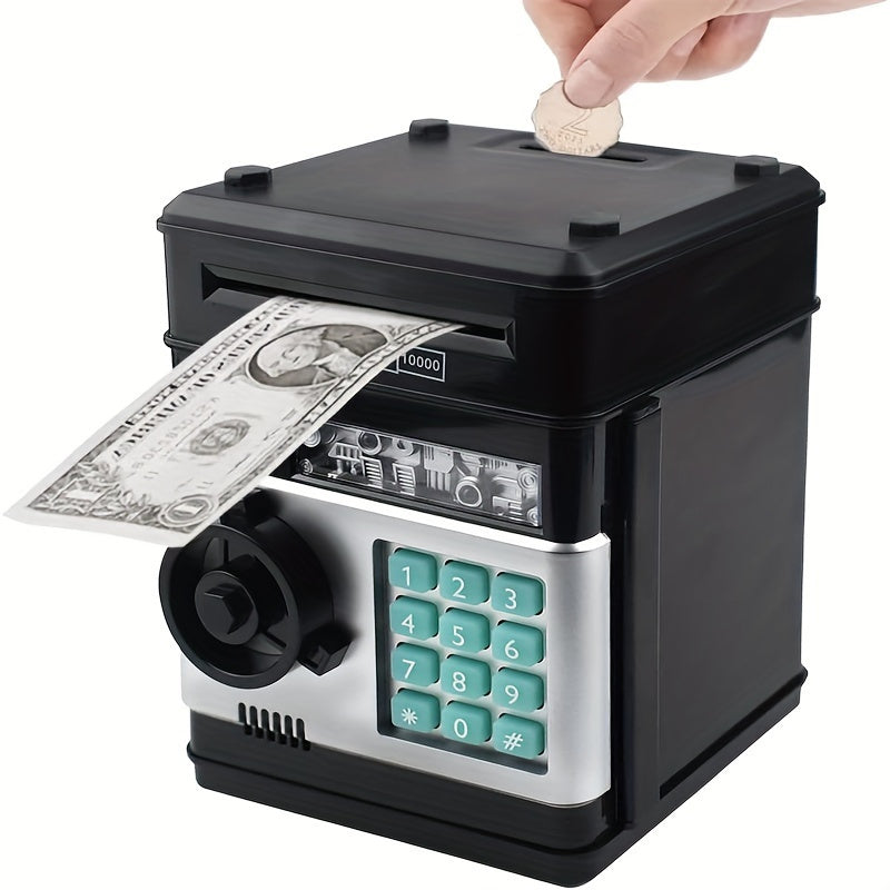 Kids' Toy Piggy Bank with Digital ATM Lock and Coin Storage Black Plastic for Ages 3+