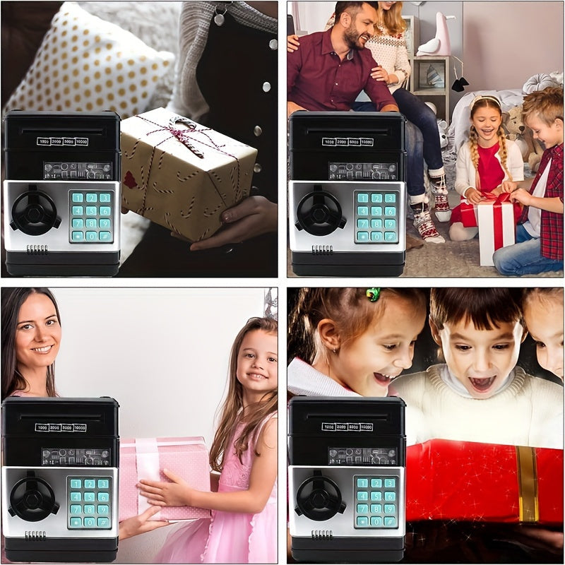 Kids' Toy Piggy Bank with Digital ATM Lock and Coin Storage Black Plastic for Ages 3+