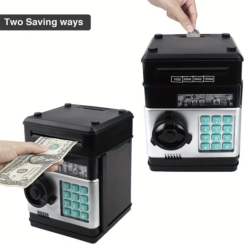 Kids' Toy Piggy Bank with Digital ATM Lock and Coin Storage Black Plastic for Ages 3+