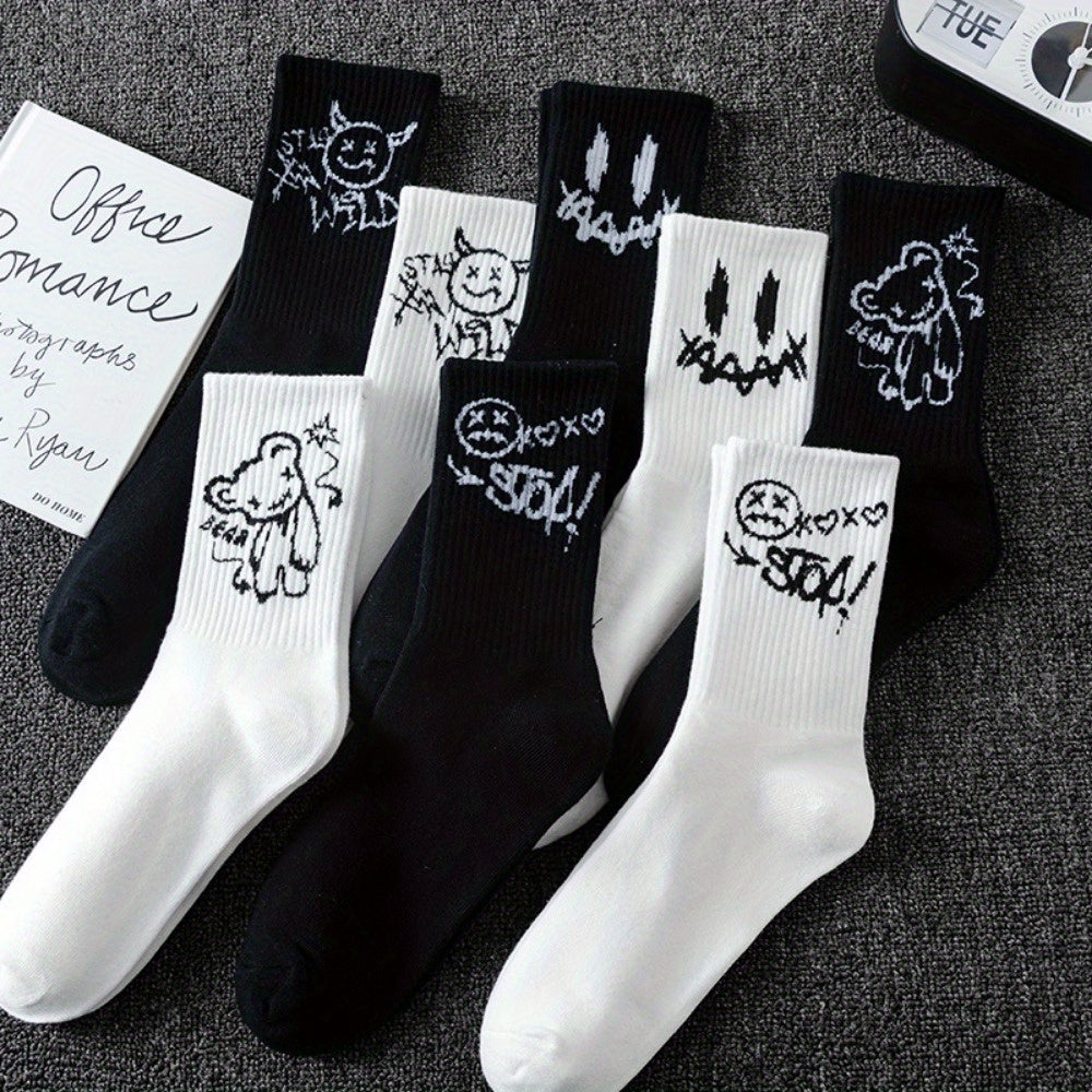 Funny Graffiti Couple Socks Long Breathable Moisture-Wicking All Seasons