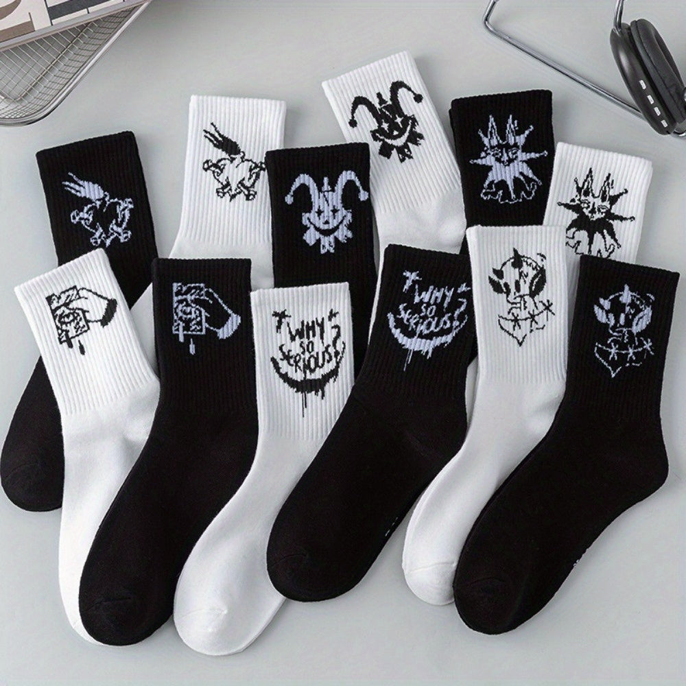 Funny Graffiti Couple Socks Long Breathable Moisture-Wicking All Seasons