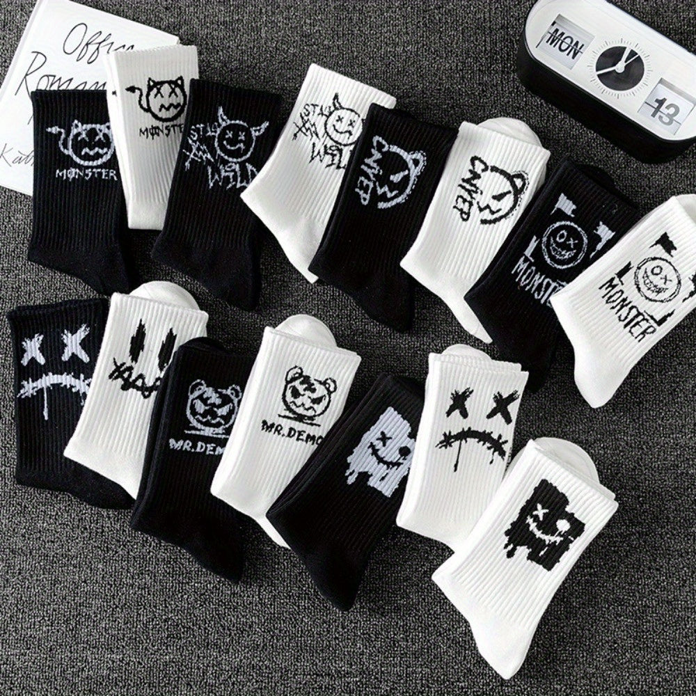 Funny Graffiti Couple Socks Long Breathable Moisture-Wicking All Seasons