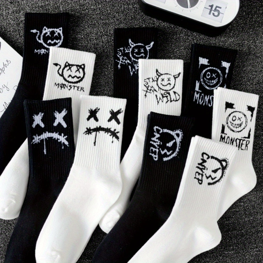 Funny Graffiti Couple Socks Long Breathable Moisture-Wicking All Seasons