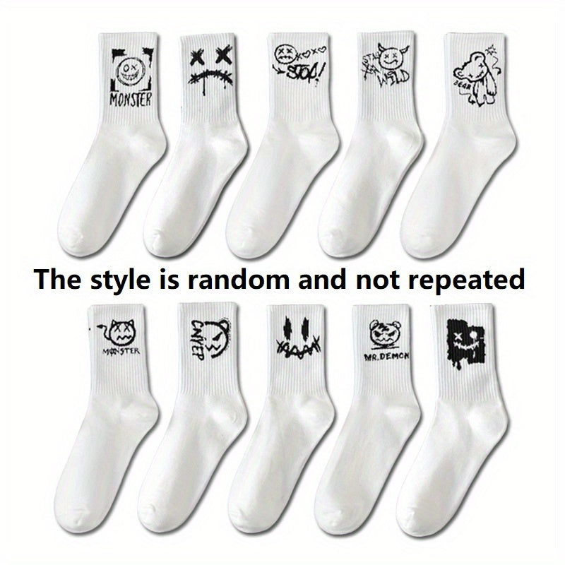 Funny Graffiti Couple Socks Long Breathable Moisture-Wicking All Seasons