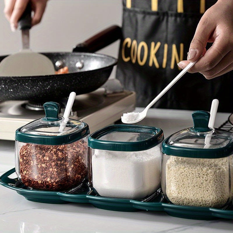 Leak-Proof Plastic Seasoning Storage Container for Salt and Condiments Kitchen Organizer